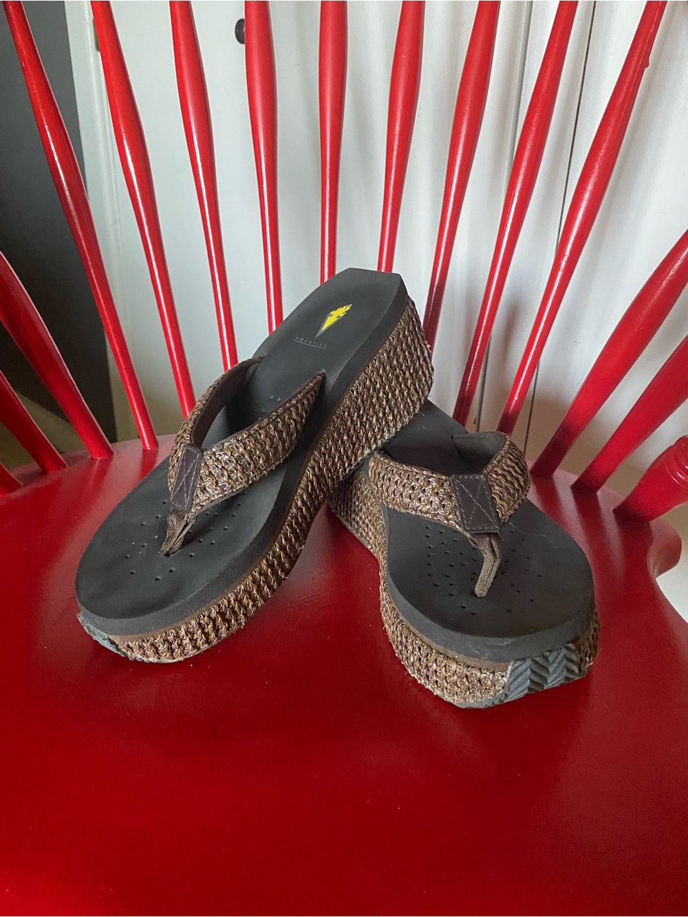 Volatile Brown Woven Platform Flip Flops